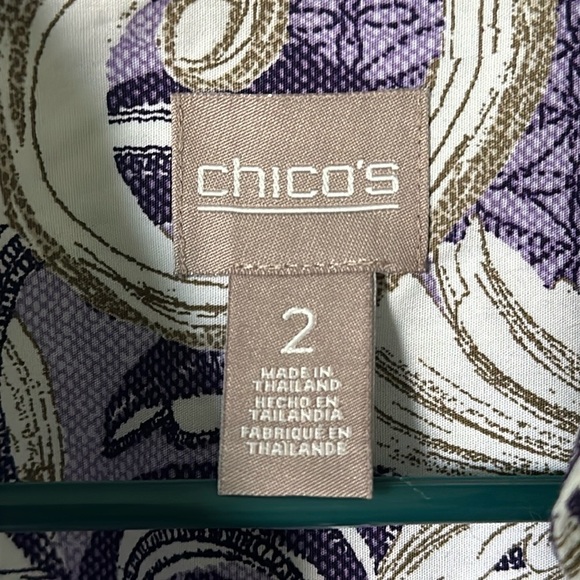 Chico's Wrinkle Resistant Purple Paisley Print Button Up Long Sleeve Shirt Sz 2 - Picture 2 of 6